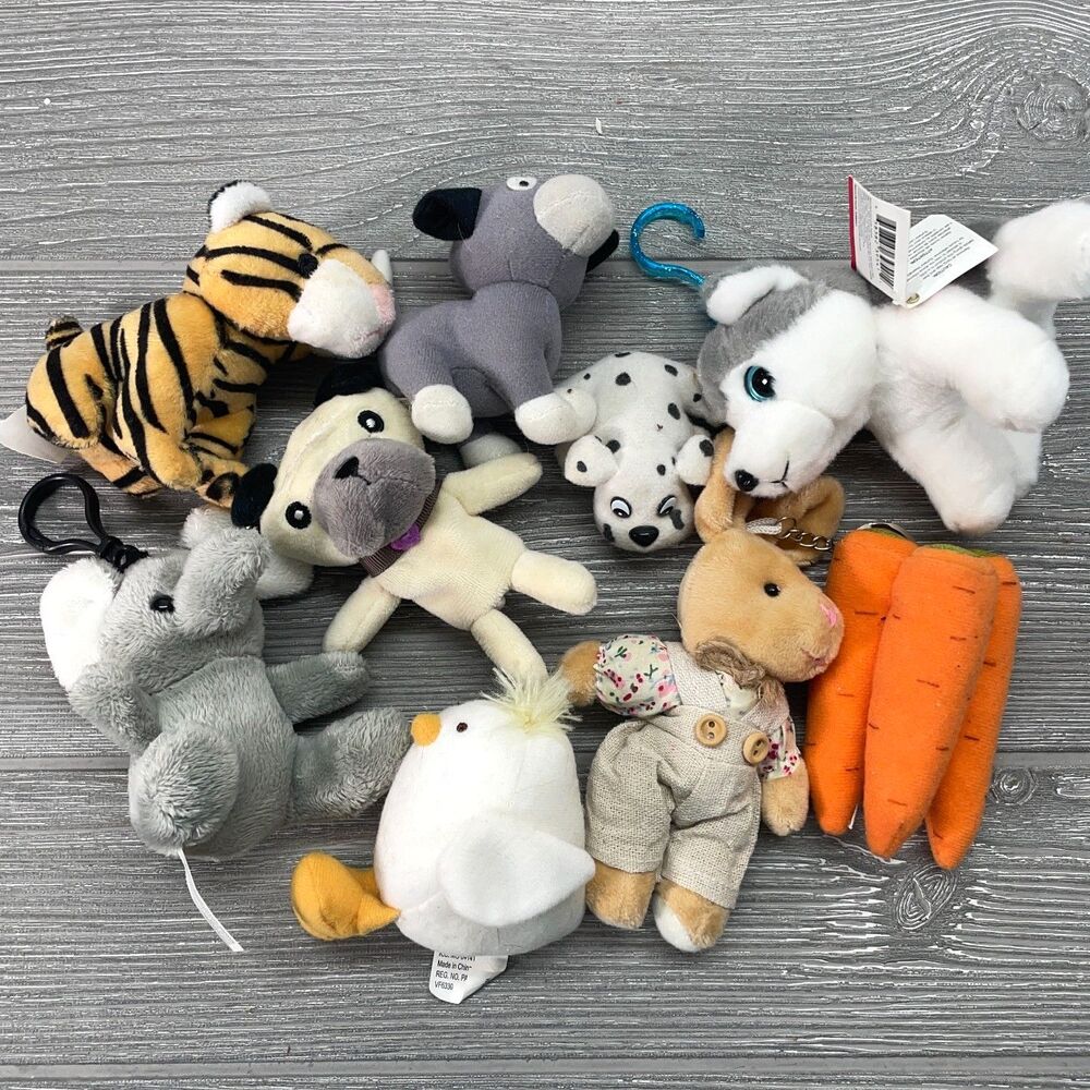 Mini Plush Lot of NINE! Russ Yoniko Wolf Husky, Elephant, Tiger, Animals + More
